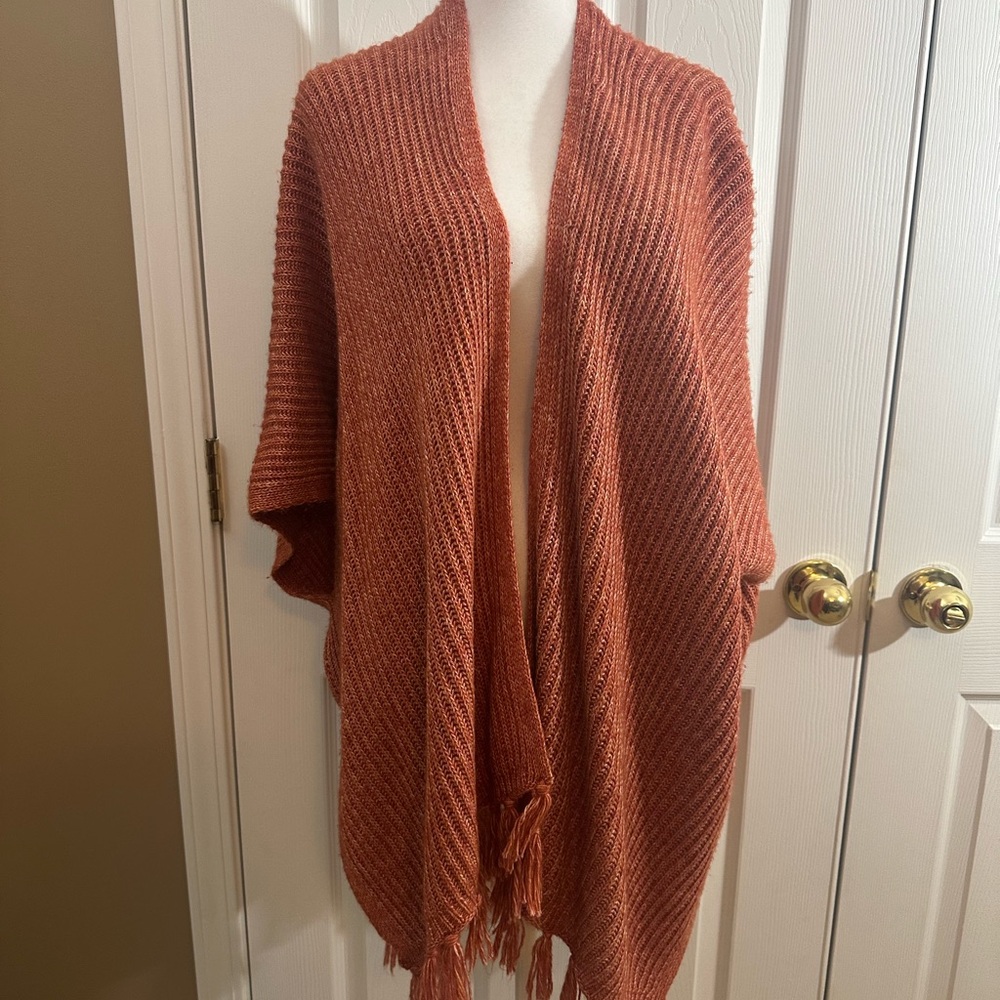 American Eagle Outfitters Orange/Rust Poncho with Fringe- One Size Fits All - Picture 10 of 10